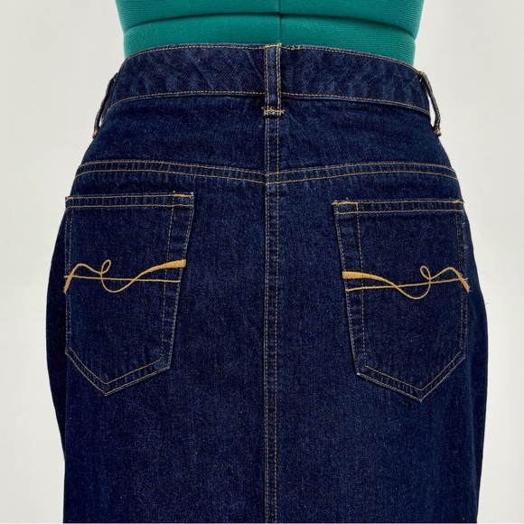 Contrast Jeans Dark Blue Wash Denim Maxi Skirt with Front Slit, 9 - Picture 10 of 16